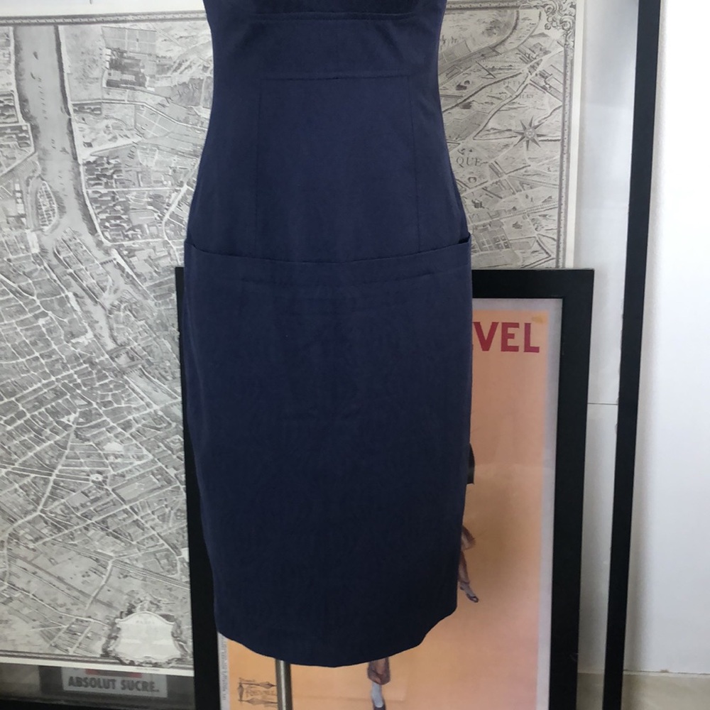 Lela Rose Navy Blue Sheath Midi Dress with Square Neck Size 0 - Picture 2 of 11